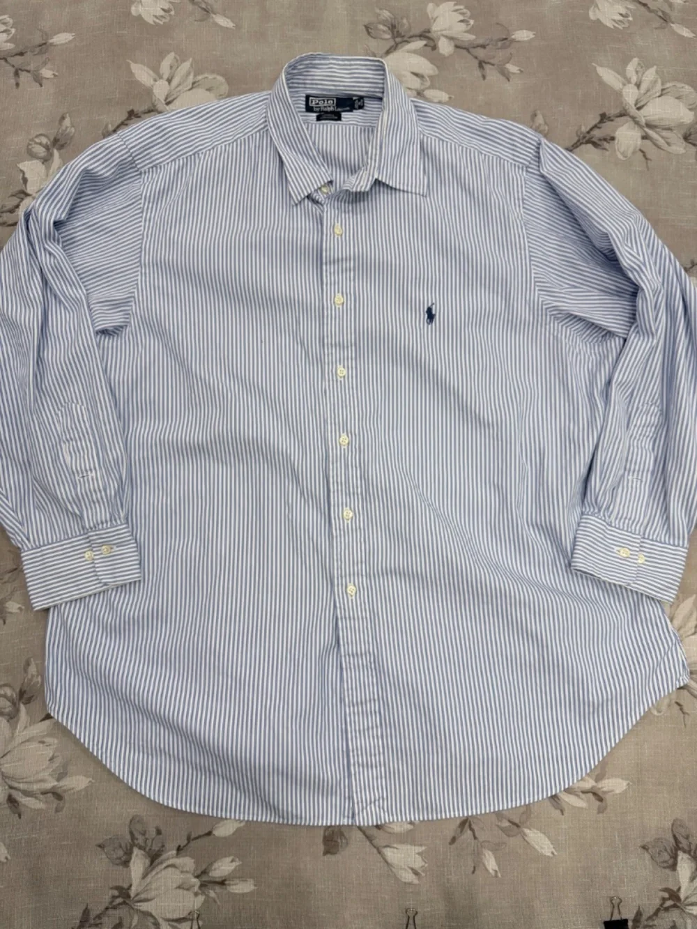 Polo Ralph Lauren Lowell Dress Shirt Mens 18 32/33 Blue Stripe 100% Cotton